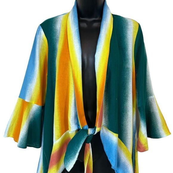 BCBGeneration Striped Tie Front Kimono - Picture 3 of 15